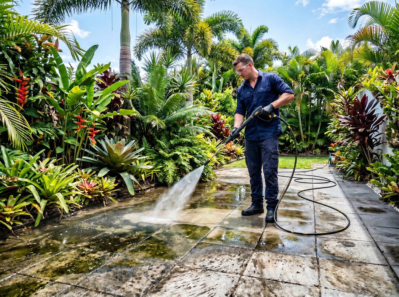 Soft washing a patio on the Gold Coast